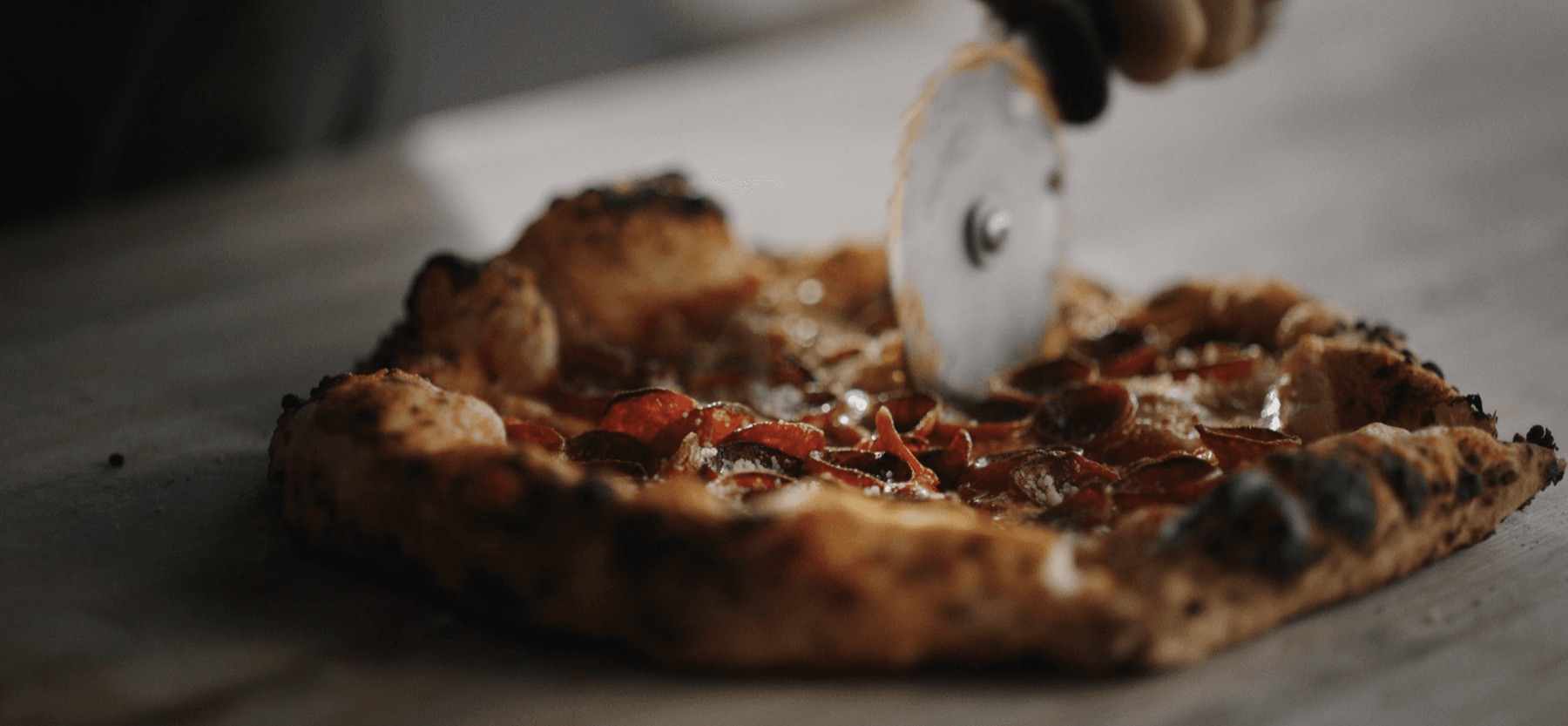 A finished pizza from the Blood, Sweat & Dough shoot